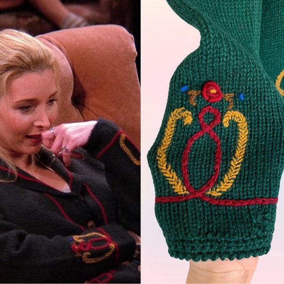 Rare Green Embroidered Cardigan ASO Phoebe Buffay on Friends - Picture 4 of 17